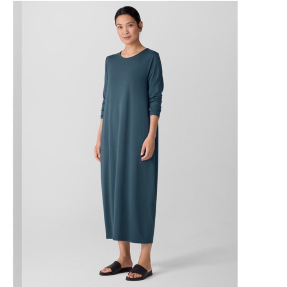 Eileen Fisher blue Lightweight Viscose Jersey Dress Round Neck S/P Made in USA - Picture 8 of 8